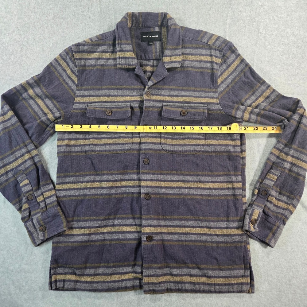 Lucky Brand Mens Small Blue Tan Striped Flannel Button Down Shirt F00245 - Picture 3 of 16